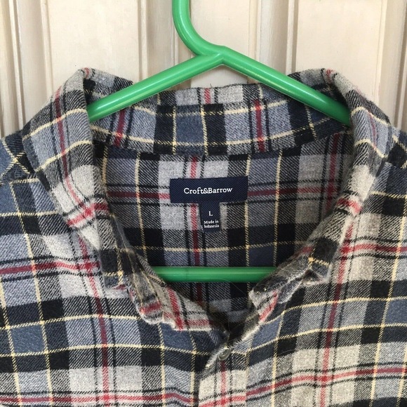 Croft&Barrow Shirt SzL Plaid Flannel Buttondown Collar Cuffs Pre-Owned - Picture 3 of 9